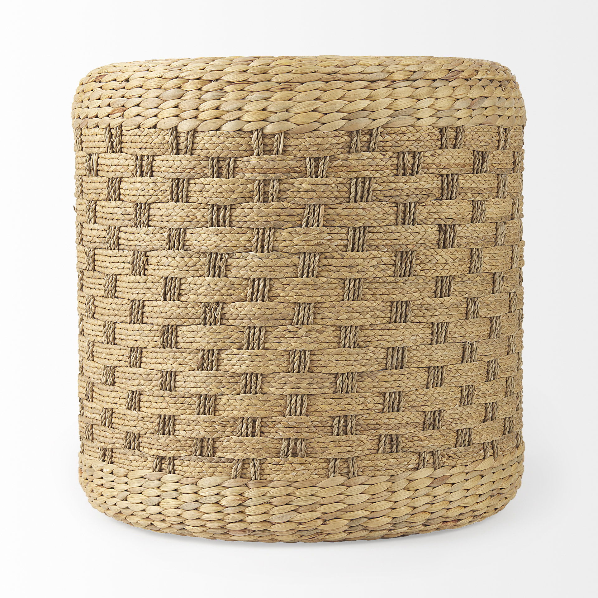 Michelle  Light Brown Woven Seagrass Round Pouf, Ottoman by Mercana, 17.72" length x 17.72" width x 17.72" height View 3
