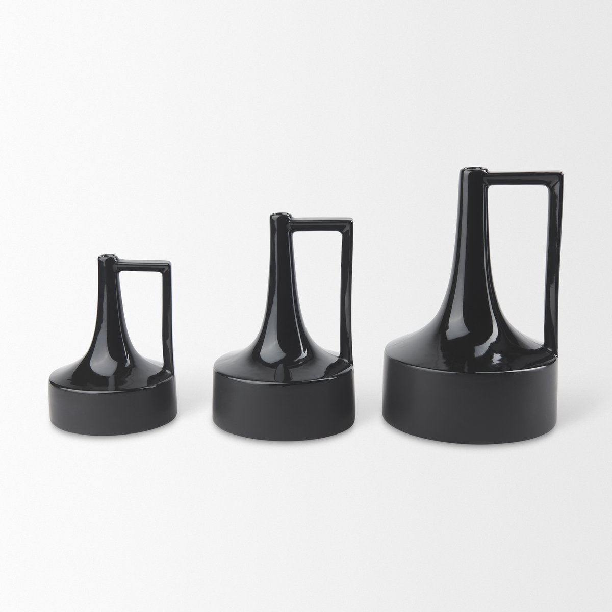 Burton 13.1H Large Glossy and Matte Black Ceramic Jug Vase, by Mercana, 7.87" length x 7.87" width x 11.61" height View 6