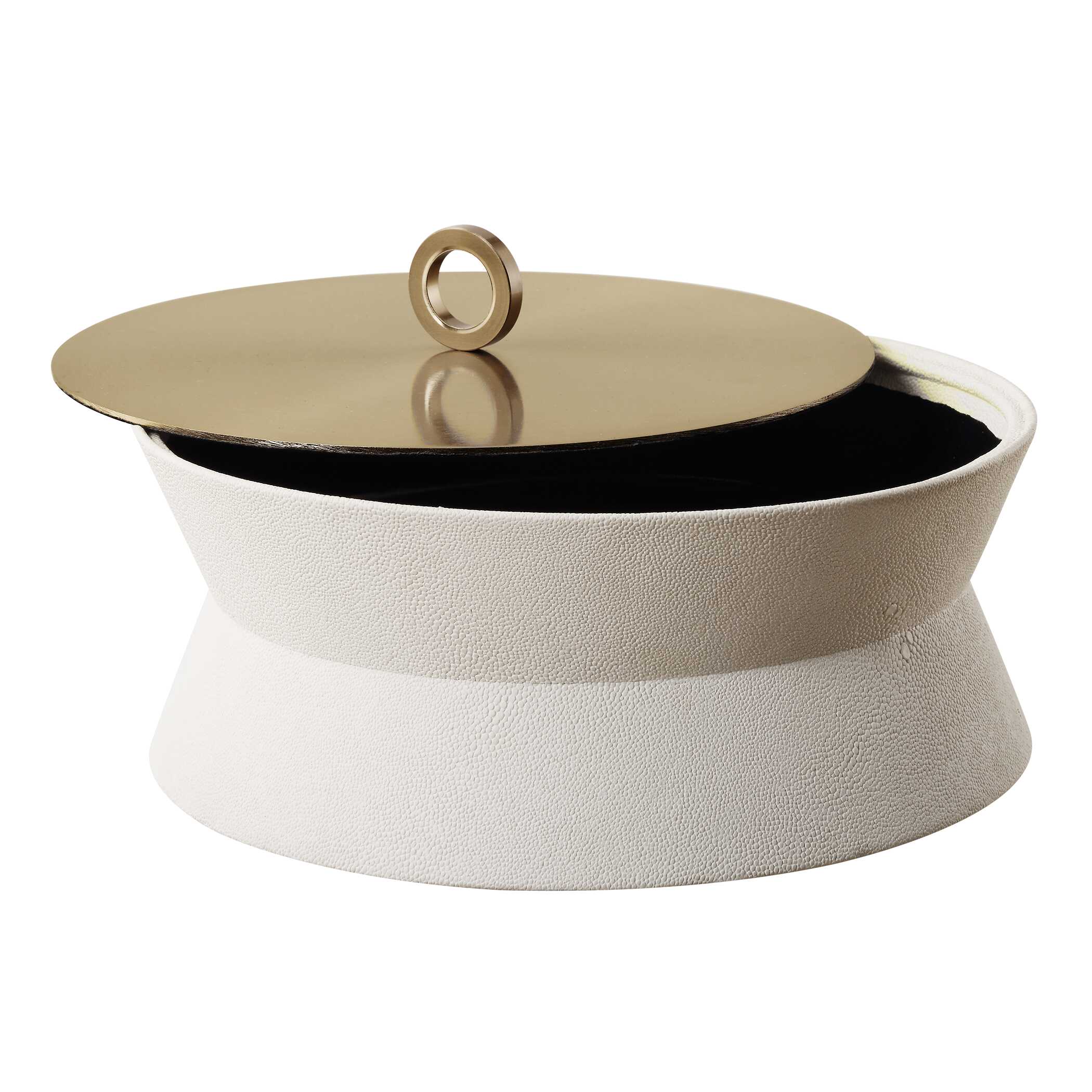 Luxe White Shagreen Round Box, Decorative by Uttermost, 10" width x 5.5" height x 10" depth View 4