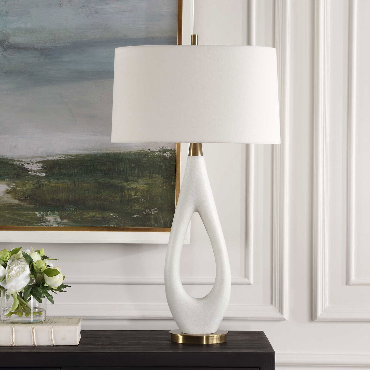 Promenade White Table Lamp, by Uttermost, 18" width x 33.25" height x 12" depth View 4