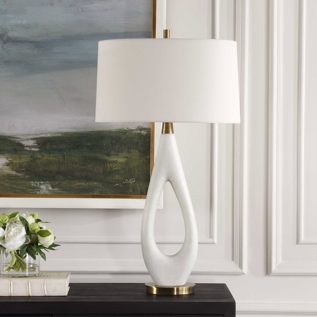 Promenade White Table Lamp, by Uttermost, 18" width x 33.25" height x 12" depth View 4