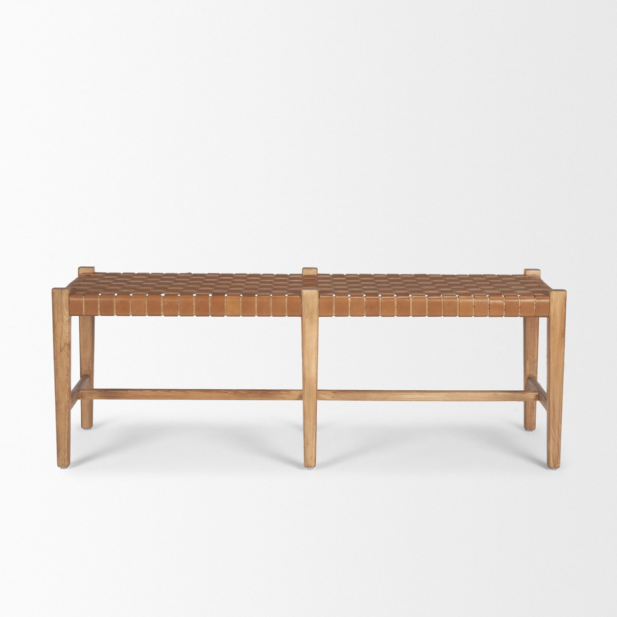 Shane Brown Wood with Woven Brown Leather Bench, Benche by Mercana, 52" length x 16.5" width x 18.75" height View 5