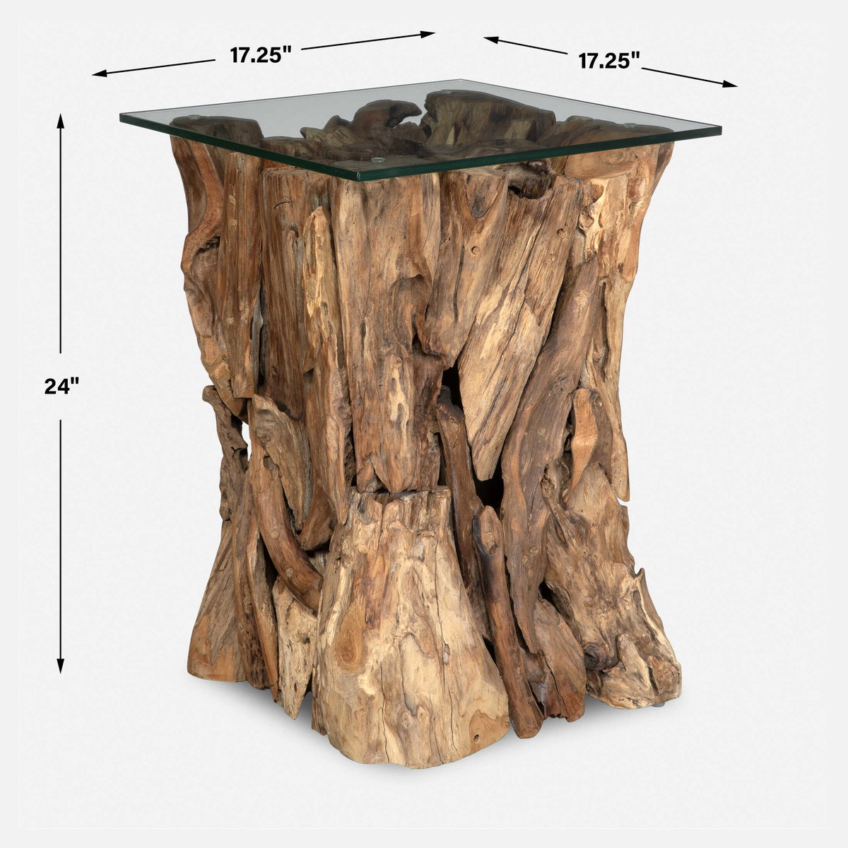 Rozel Teak Wood End Table, Side & End Table by Uttermost, 17.25" width x 24" height x 17.25" depth View 3
