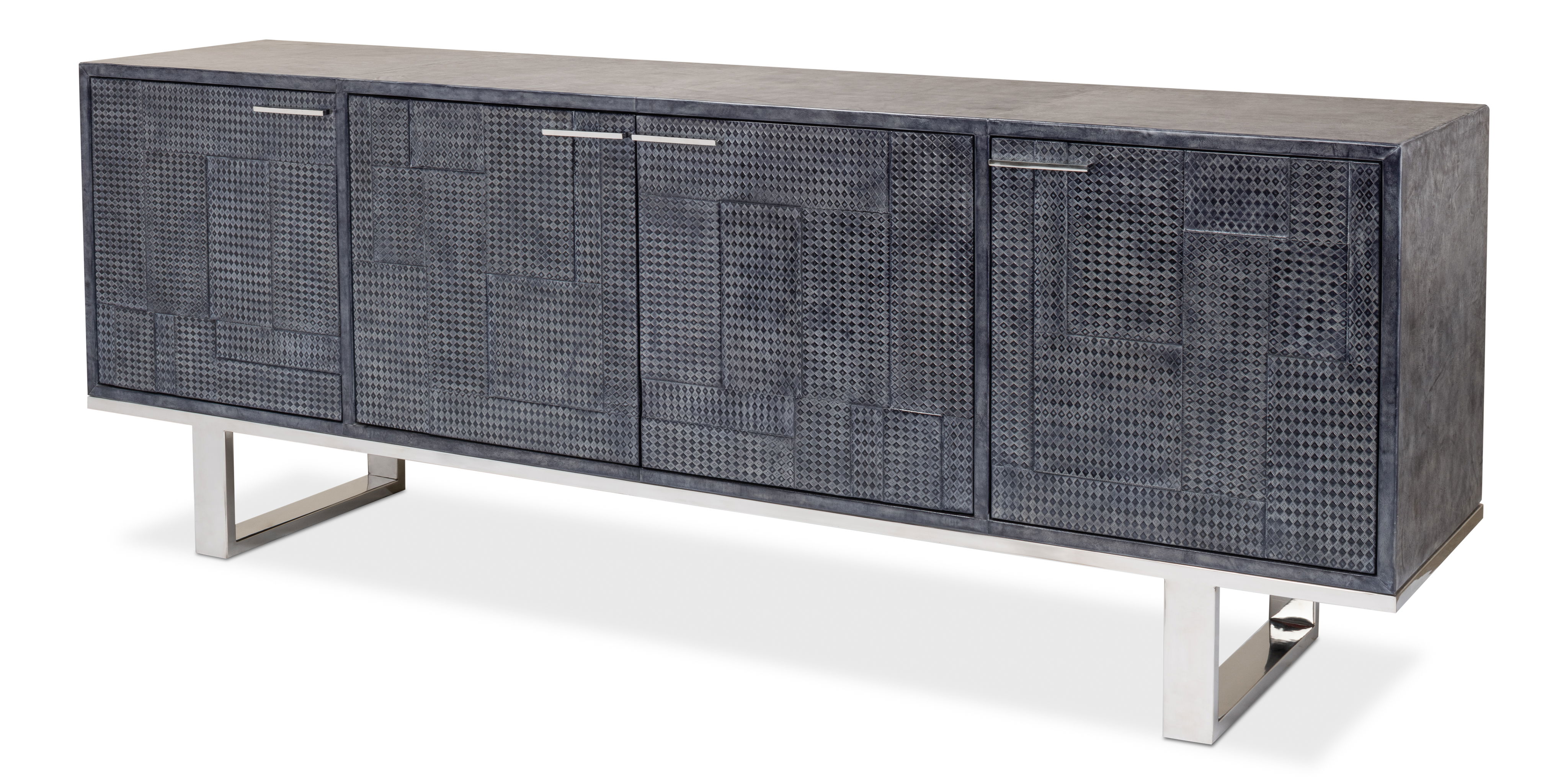 *Bronzini Credenza, Embossed Blue/Grey, Cabinets & Sideboard by Sarreid, 94" length x 20" width x 34" height View 1