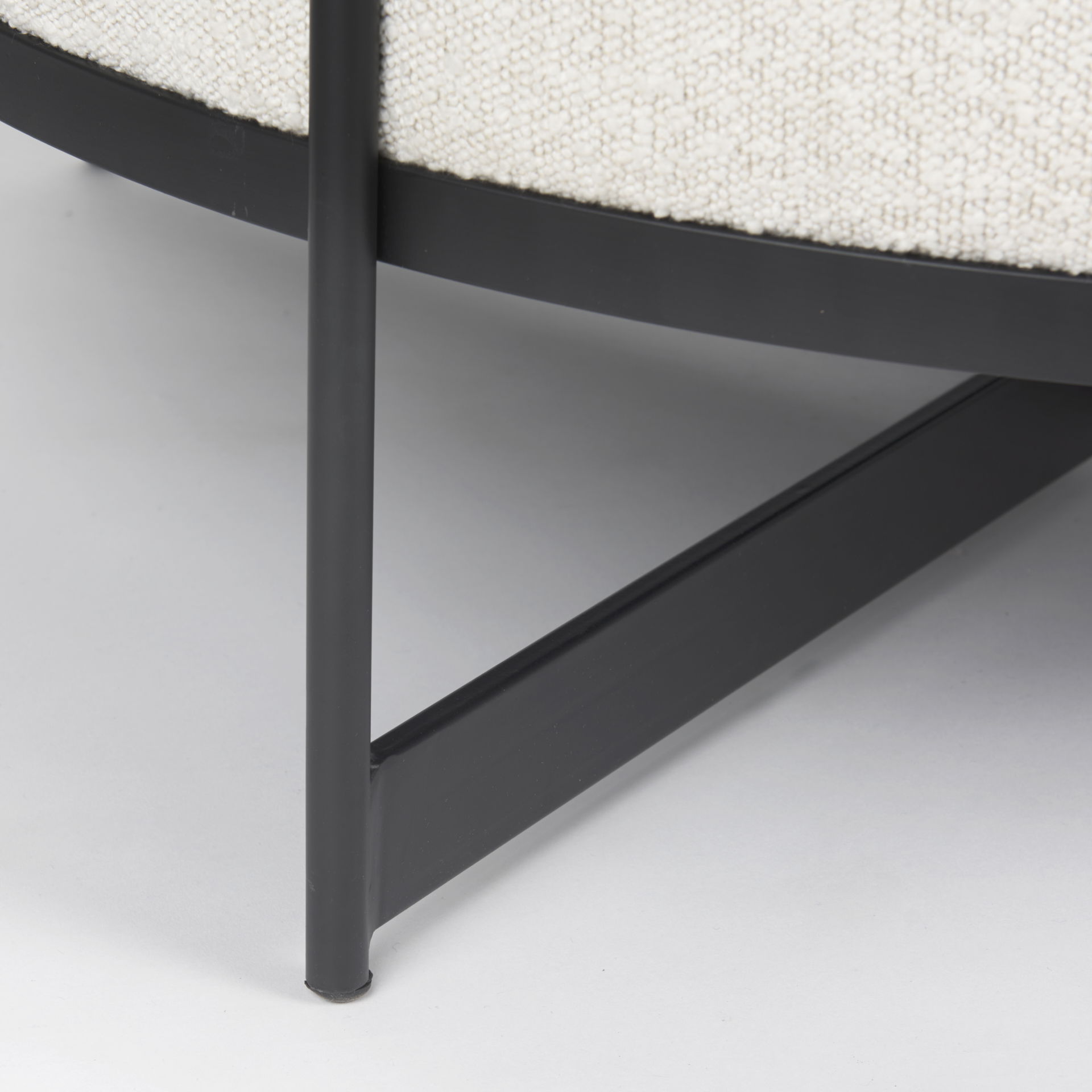 Amelia  Cream Boucle with Black Metal Upholstered Ottoman, by Mercana, 35.83" length x 35.83" width x 17.5" height View 10