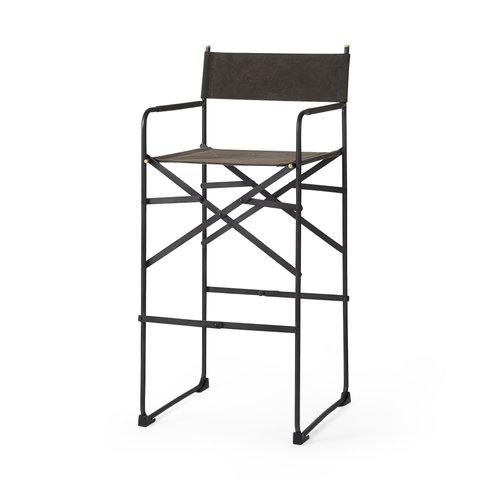 Direttore Backless 44.3in Seat Bar Stool | Brown/Gray Suede with Metal