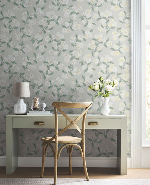 Hydrangea Beige Wallpaper