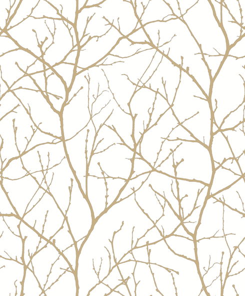 Trees Silhouette White & Gold Wallpaper