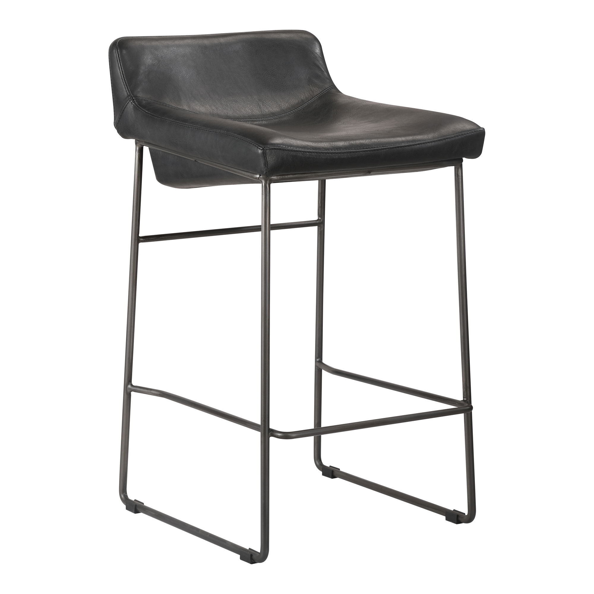 Starlet Counter Stool Onyx Black Leather - Set Of Two, Counter & Bar Stool by Moe's Home, 17" width x 32" height x 20" depth View 5