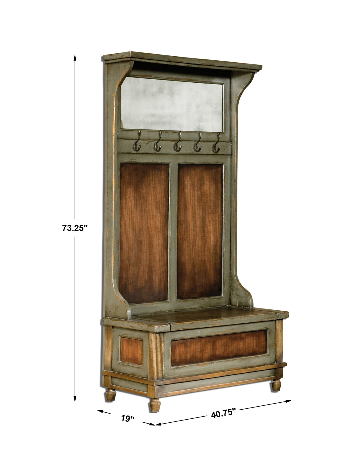 Riyo Distressed Hall Tree, Entry & Hallway by Uttermost, 40.75" width x 73.25" height x 19" depth View 3