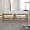 Laguna White Fabric Rattan Bench, Benche by Uttermost, 48" width x 20.5" height x 16" depth thumbnail 4