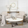 Reinhold IV 59L x 16W White Marble Top Gold Metal Base Console Table thumbnail 1