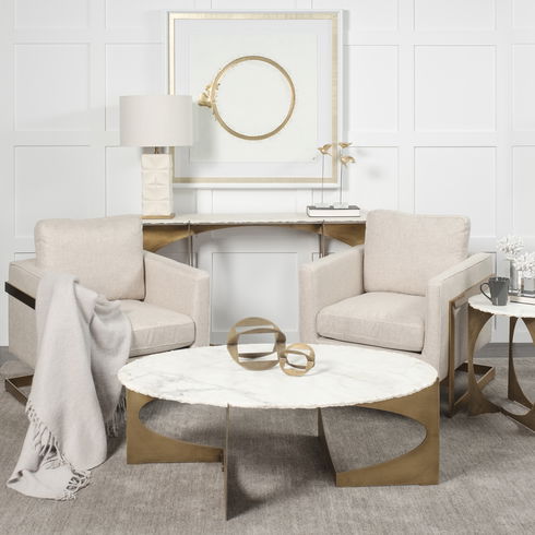Reinhold IV 59L x 16W White Marble Top Gold Metal Base Console Table