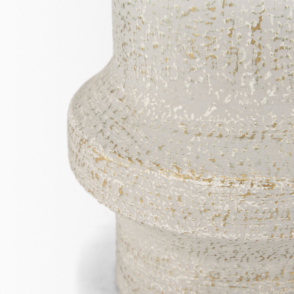Tovah Medium Textured White with Gold Metal Vase, by Mercana, 6.69" length x 6.69" width x 16.34" height View 6