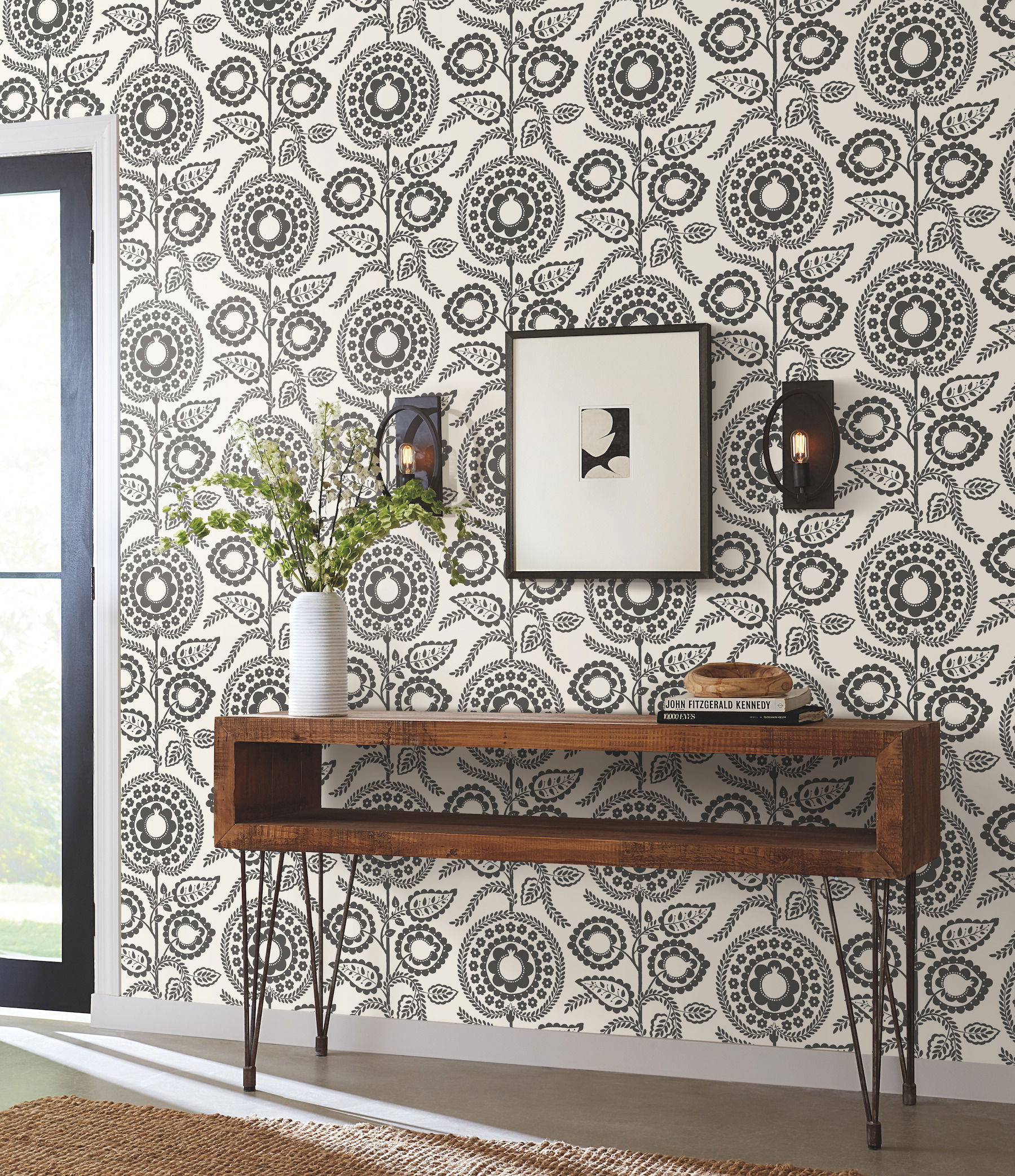 Pomegranate Bloom Black & White Wallpaper, by York Wall, 27' length x 2'3" width x 0.02" depth View 2
