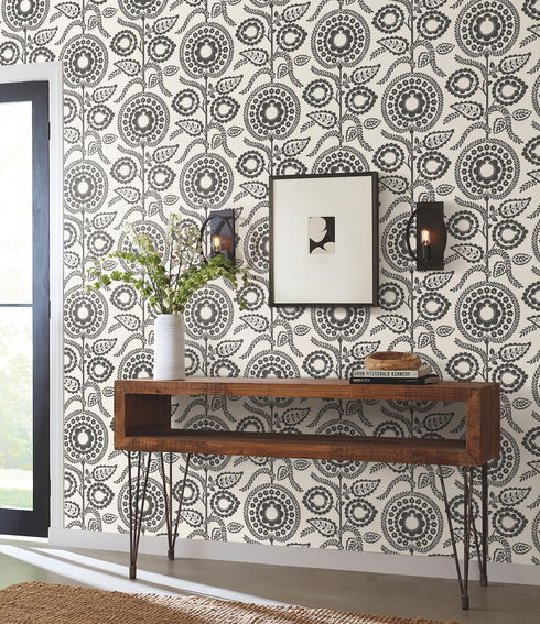 Pomegranate Bloom Black & White Wallpaper