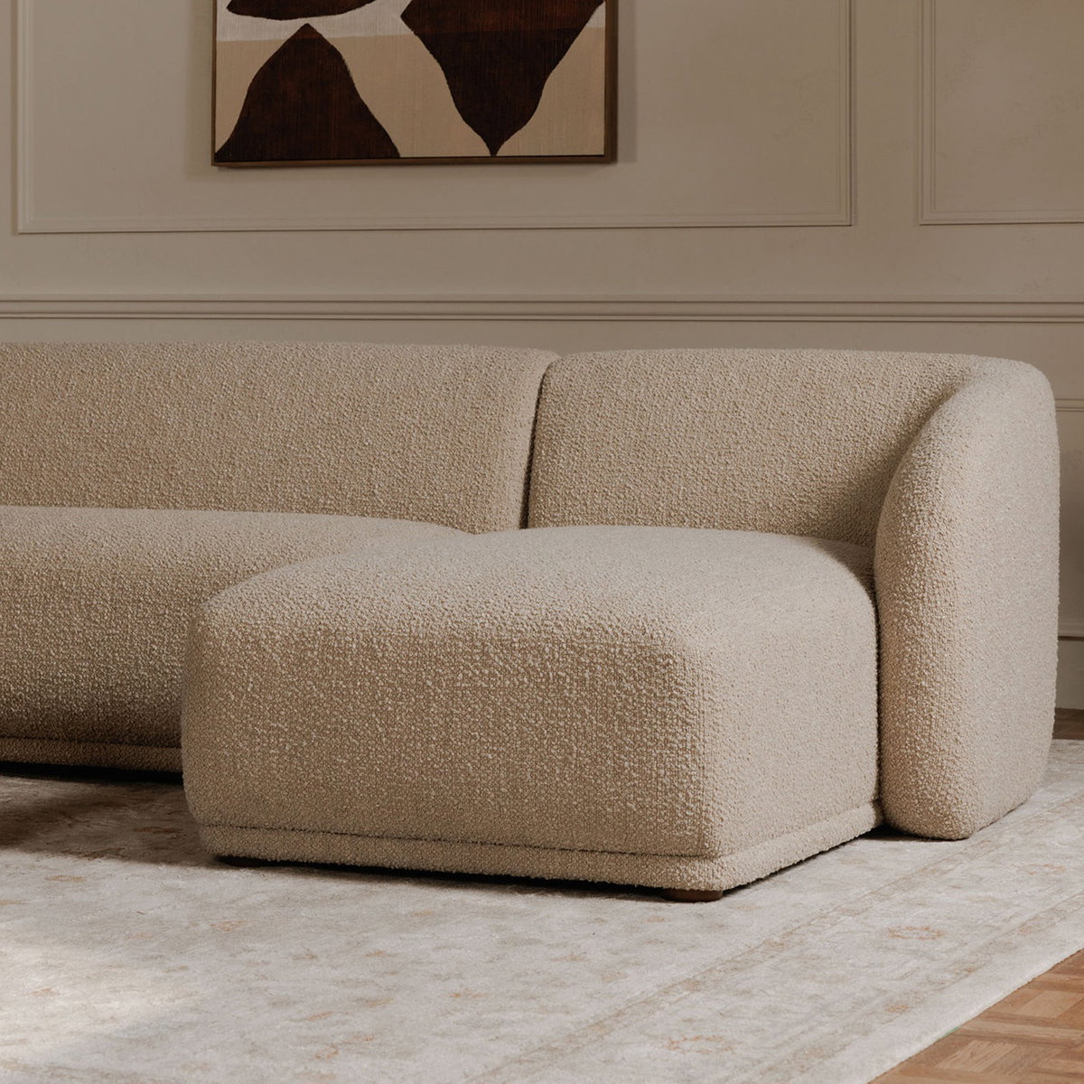 Faye Left Sectional Beige Boucle, Sectional Sofa by Moe's Home, 113.75" width x 29.5" height x 60.25" depth View 6