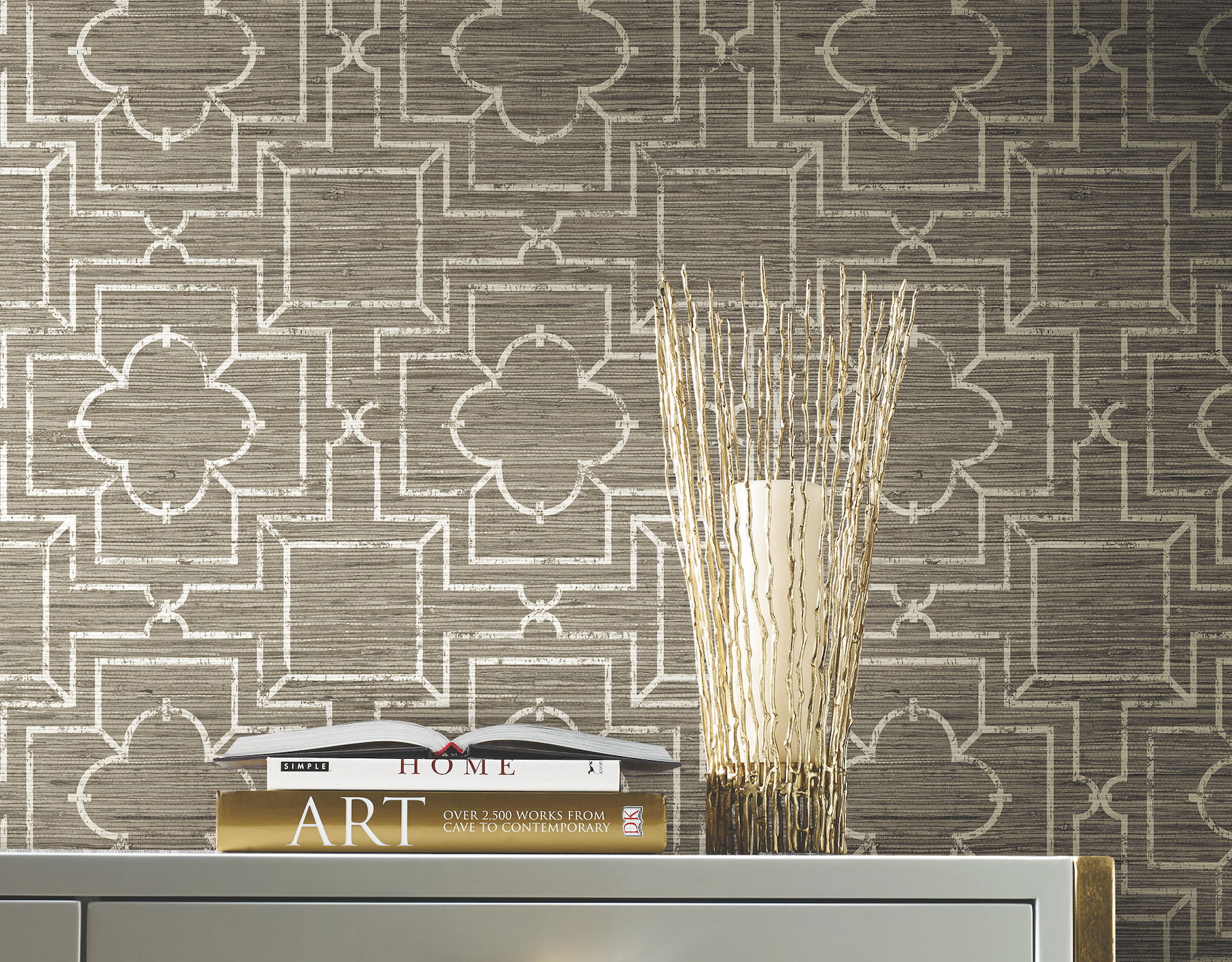 Quatrefoil Trellis Neutral Peel & Stick Wallpaper large image 