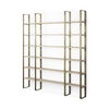 Taunton 80L x 10.5W x 90H Light Brown Wood with Gold Metal Frame 6 Tier Shelving Unit, Shelving & Bookcase by Mercana, 80" length x 10.5" width x 90" height thumbnail 1