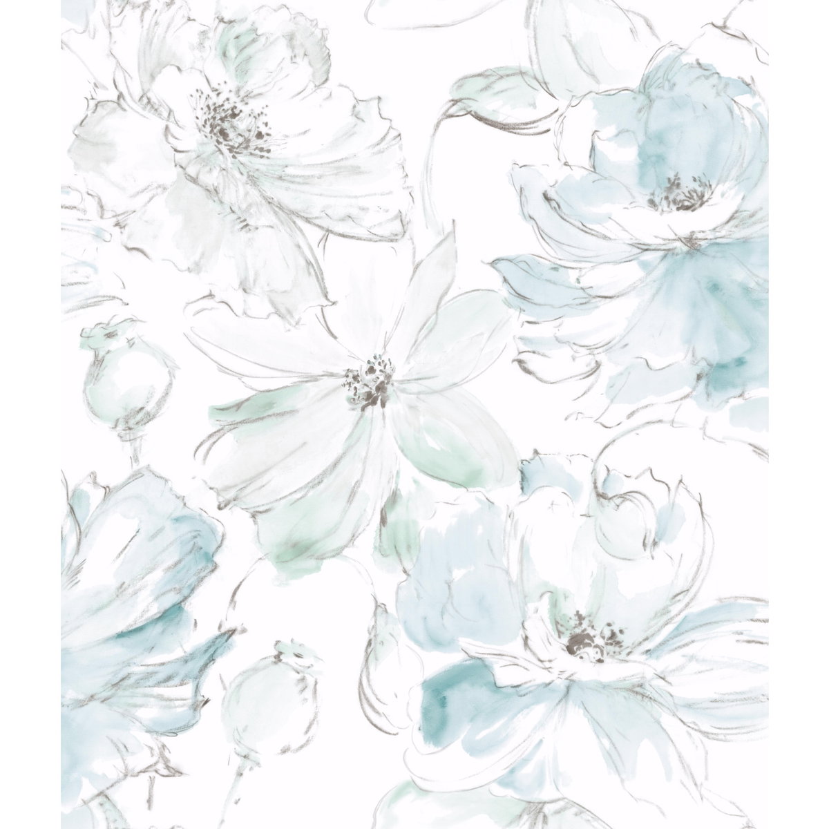 Floral Dreams Blue & Green Wallpaper, by York Wall, 33' length x 1'8.5" width x 0.02" depth