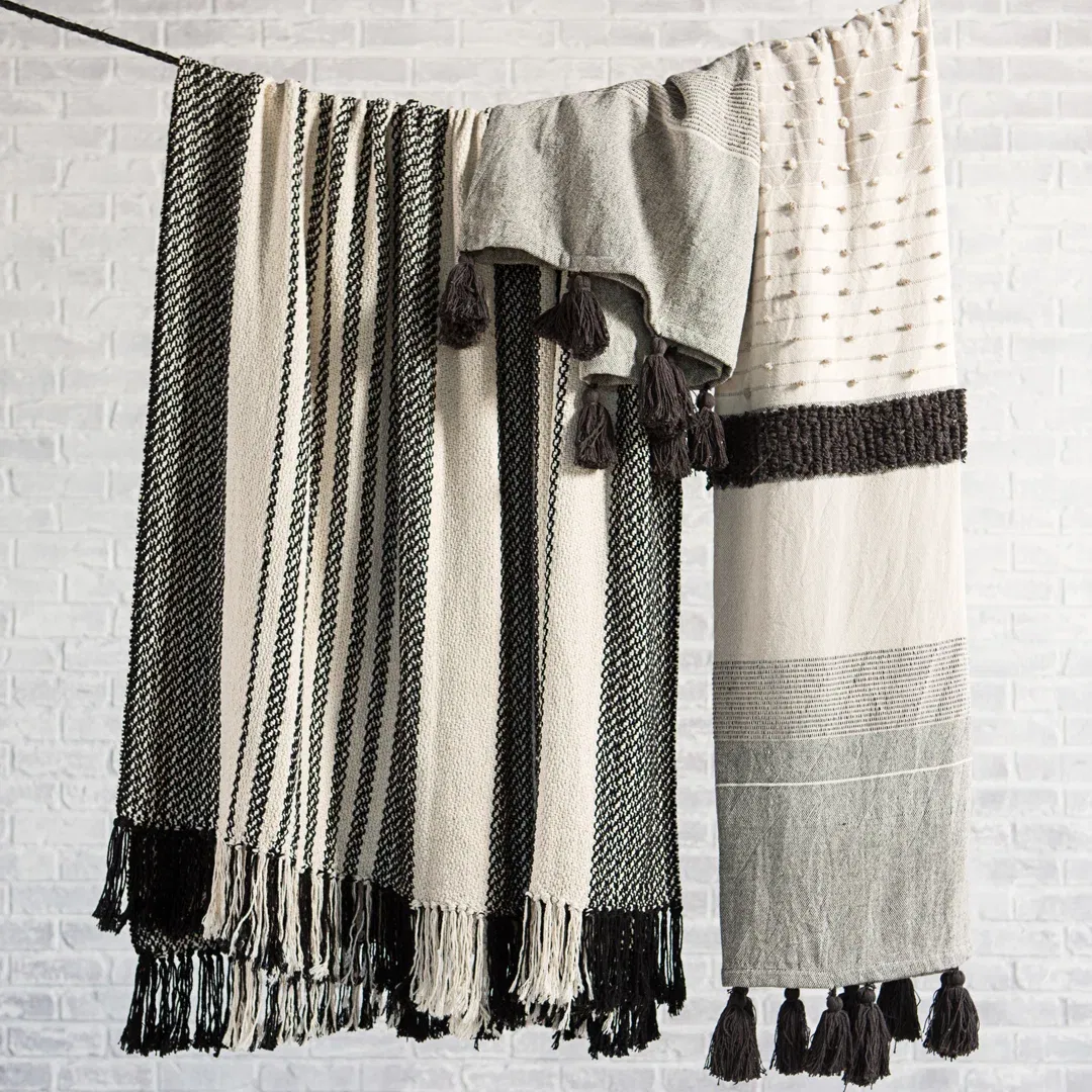 Montes Striped Gray/ Ivory Throw large image 