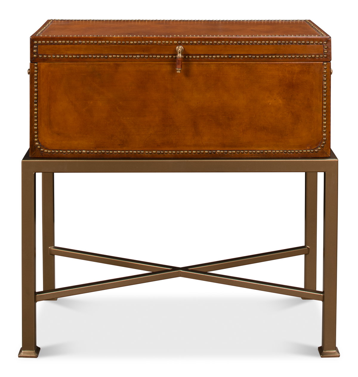 Remington Leather Box On Stand, by Sarreid, 1' length x 2' width x 2' height View 2