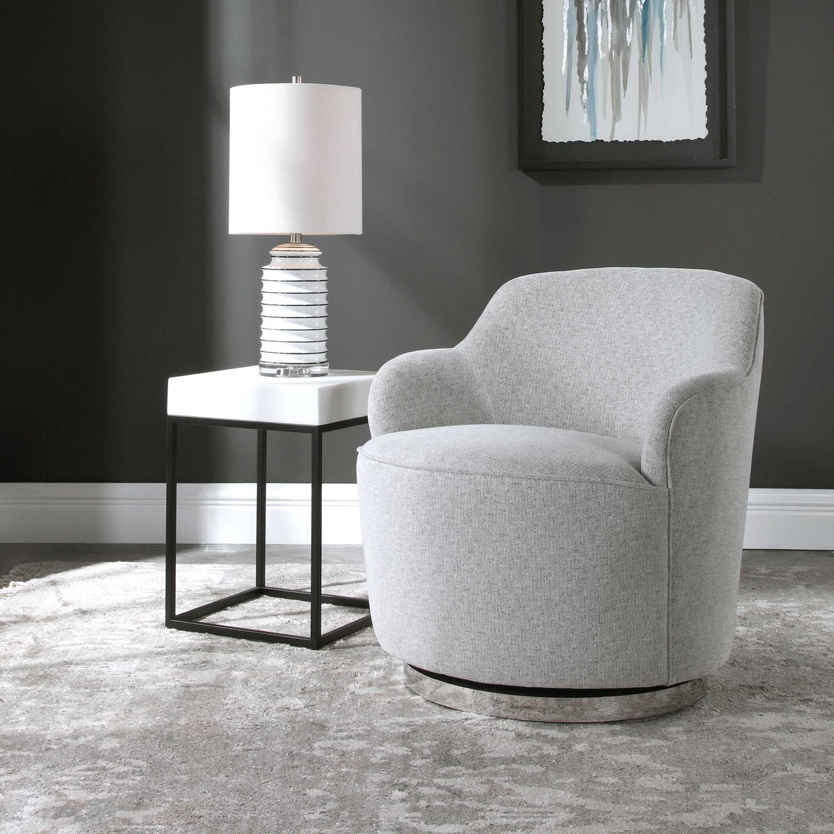 Hobart Casual Swivel Chair, Furniture by Uttermost, 28" width x 30" height x 28" depth View 5