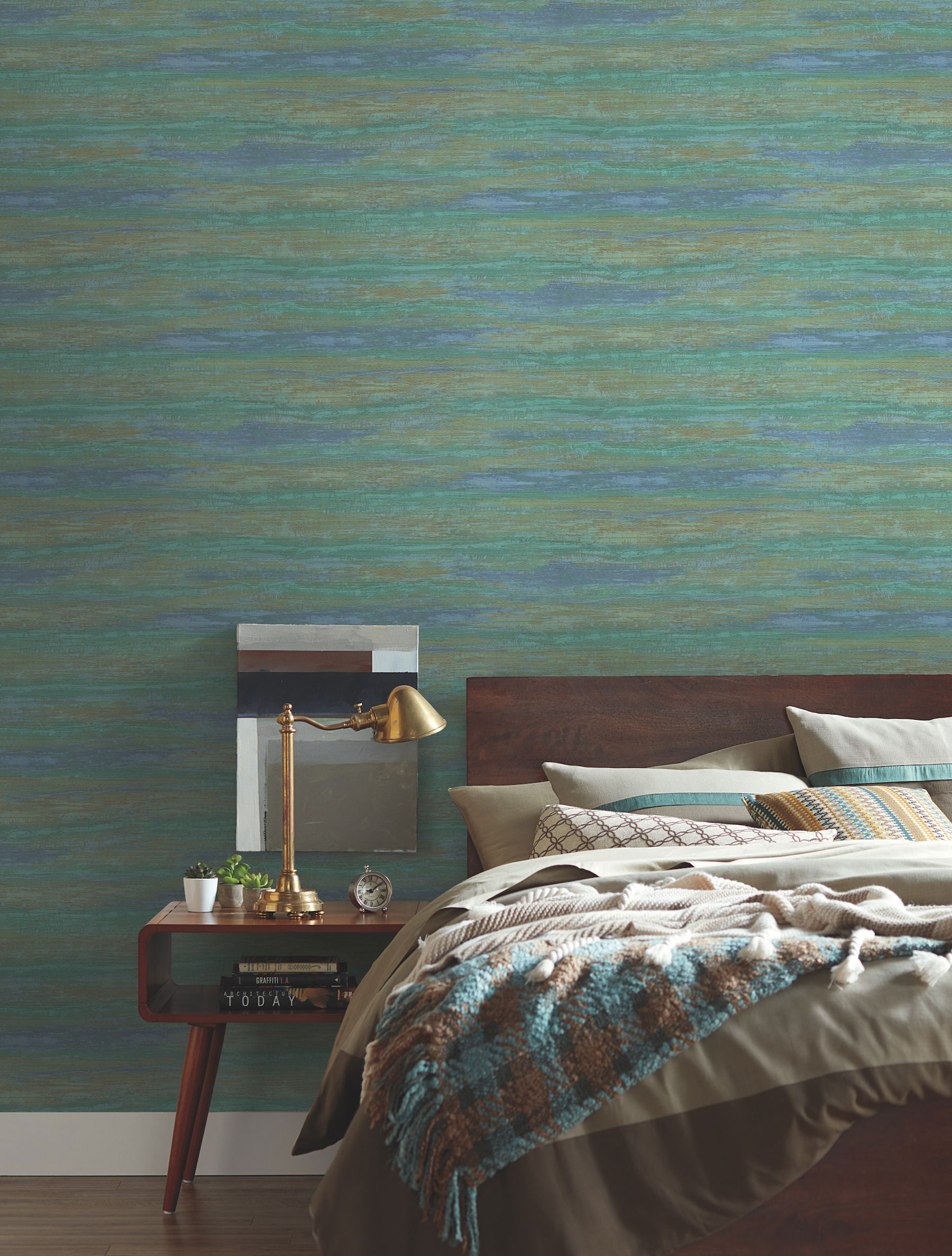 Painterly Blue & Green Wallpaper, by York Wall, 34'6" length x 2'3.56" width x 0.02" depth View 2
