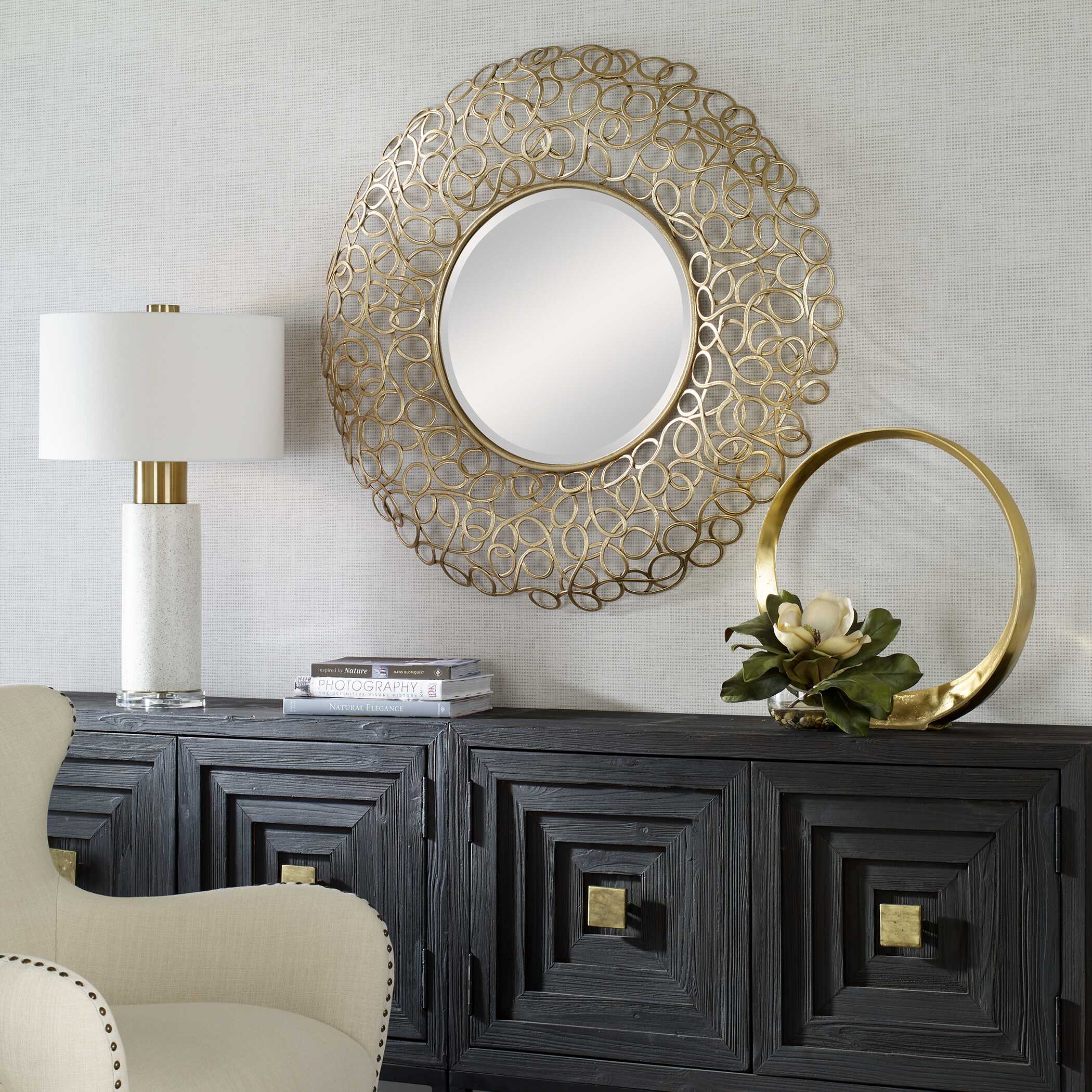 Swirl Round Gold Mirror large image 