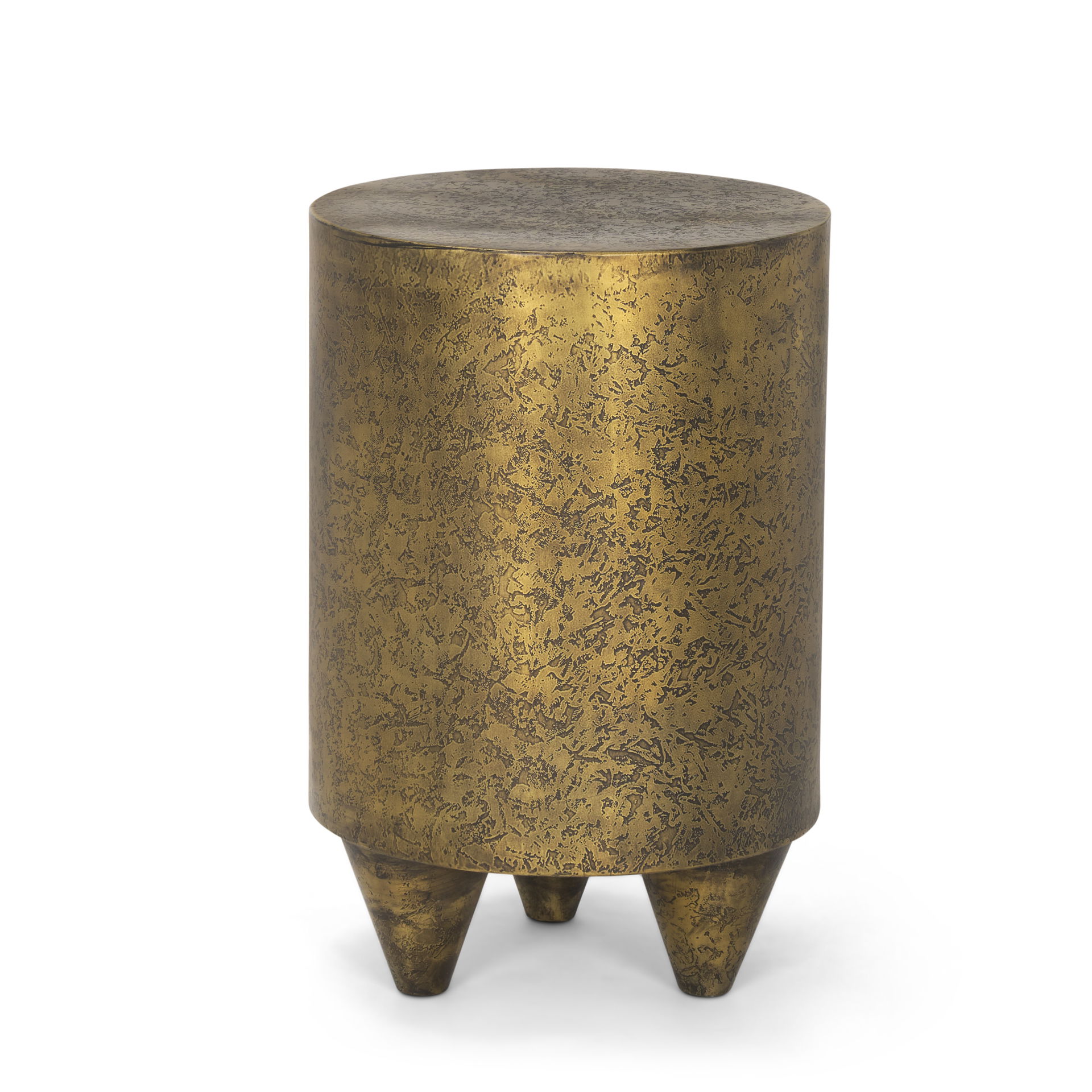 Rosh Textured Gold Metal with Acid Wash  Accent Table, Side & End Table by Mercana, 12" length x 12" width x 18" height View 1