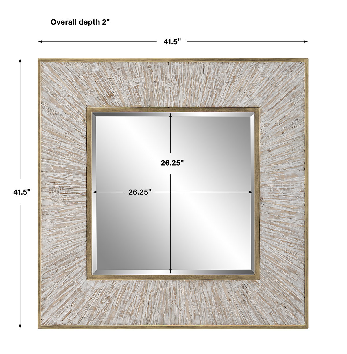 Wharton Whitewashed Square Mirror, by Uttermost, 41.5" width x 41.5" height x 2" depth View 3