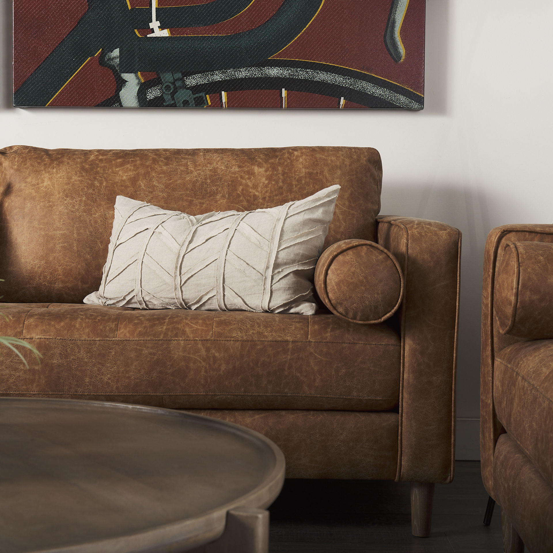 Loretta  Cognac Brown Faux Leather Three Seater Sofa with Two Bolster Cushions large image 