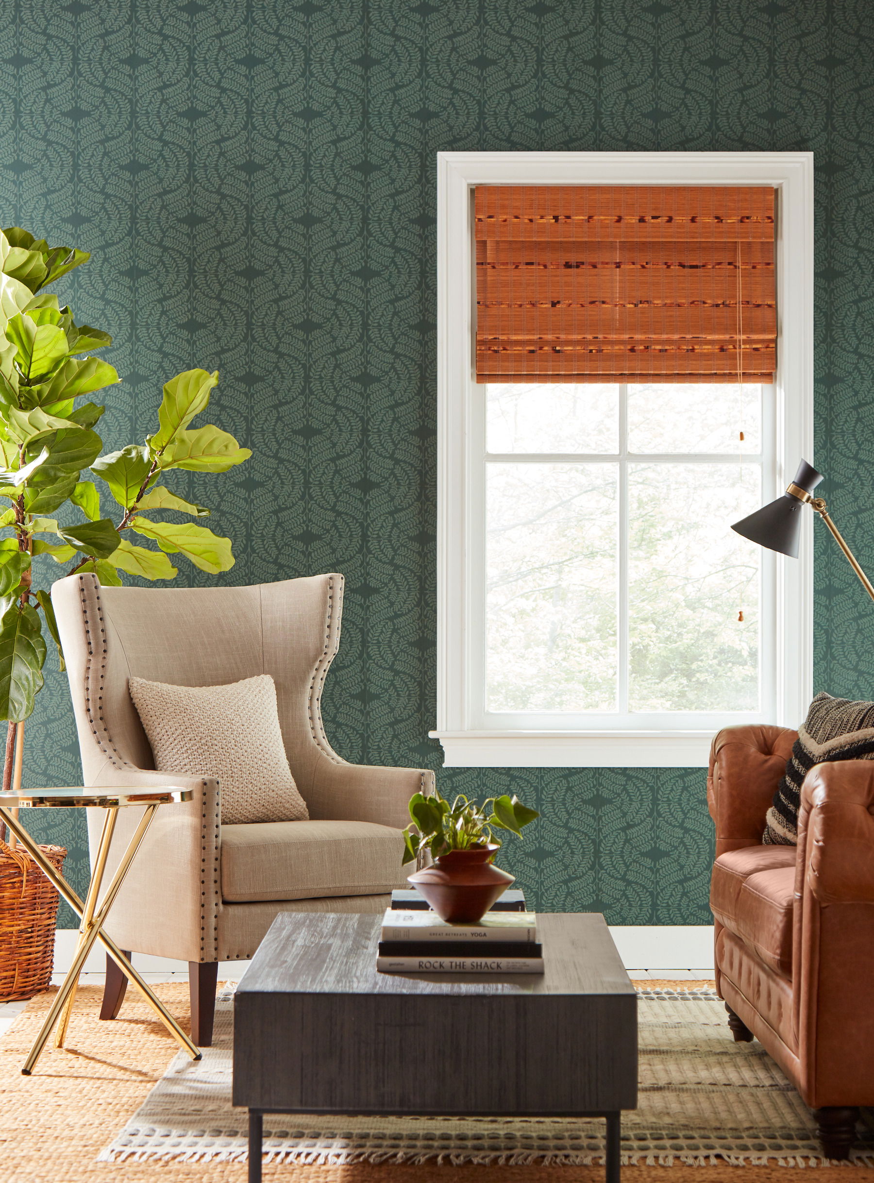 Fern Tile Dark Green Wallpaper large image 