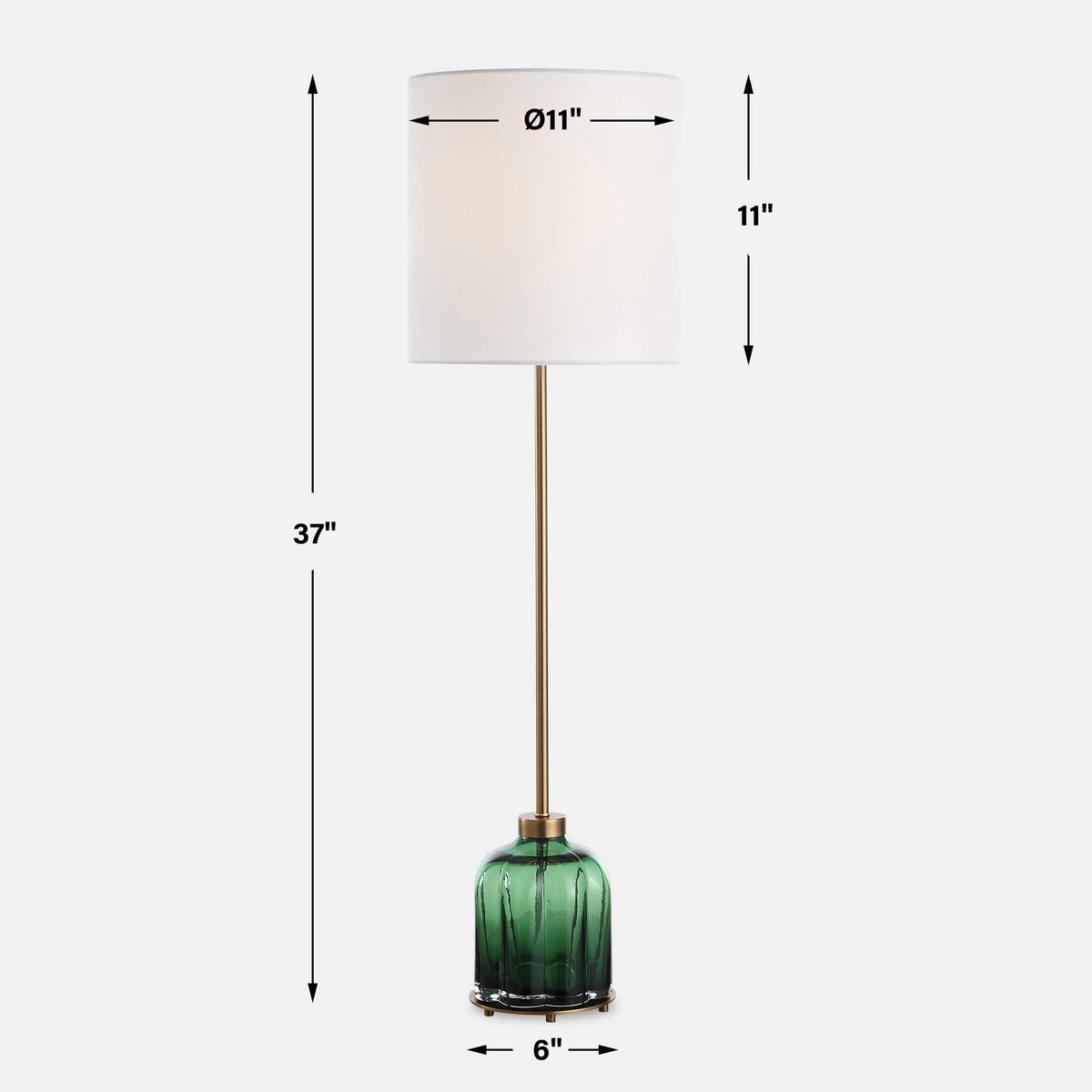 Lois Green Glass Buffet Lamp, by Uttermost, 11" width x 37" height x 11" depth View 3