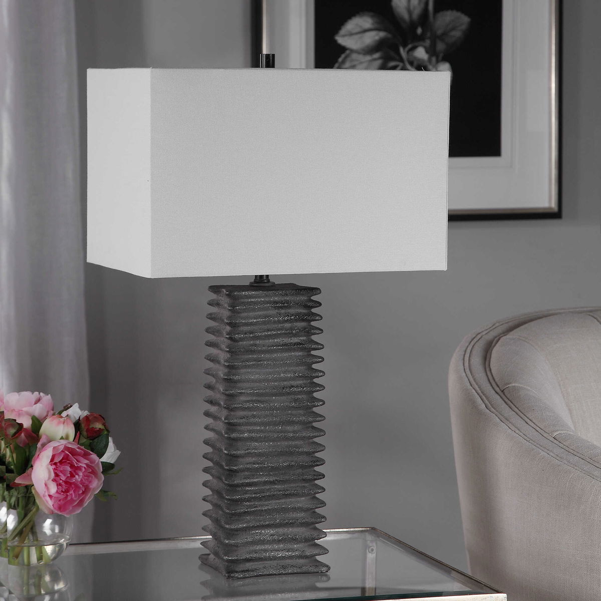 Sanderson Metallic Charcoal Table Lamp, by Uttermost, 16" width x 26.5" height x 10" depth View 5