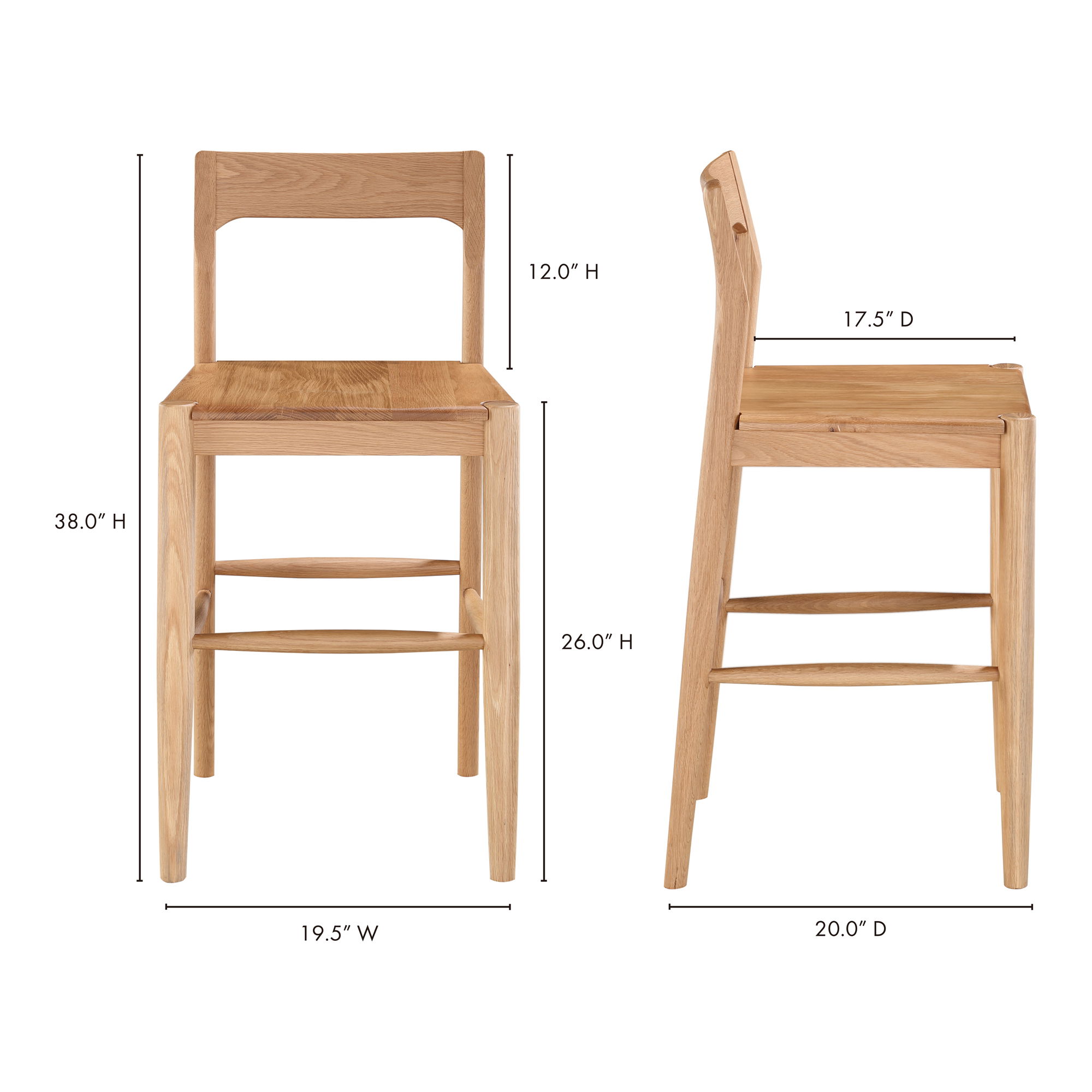 Owing Counter Stool Natural Oak, Counter & Bar Stool by Moe's Home, 19.5" width x 38" height x 20" depth View 9