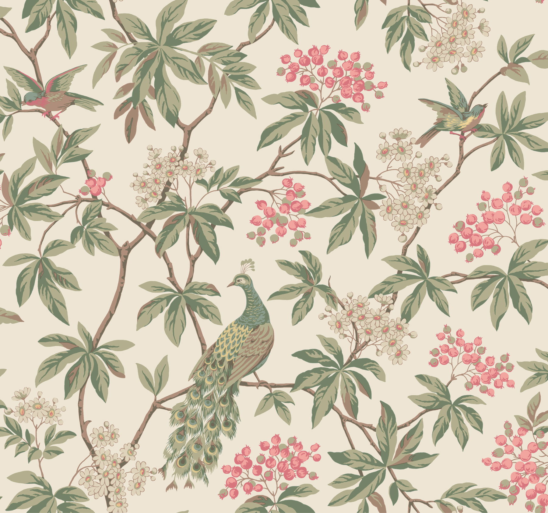 Peacock Estate Cream Wallpaper large image 