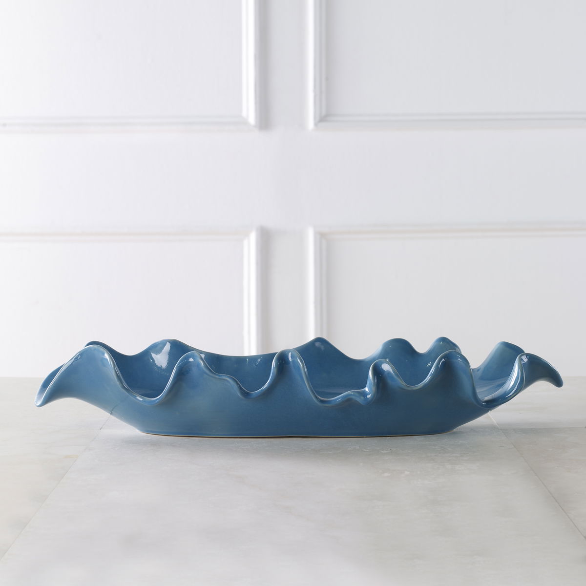 Ruffled Feathers Blue Bowl, Decorative Tray by Uttermost, 24" width x 4" height x 9.84" depth View 2