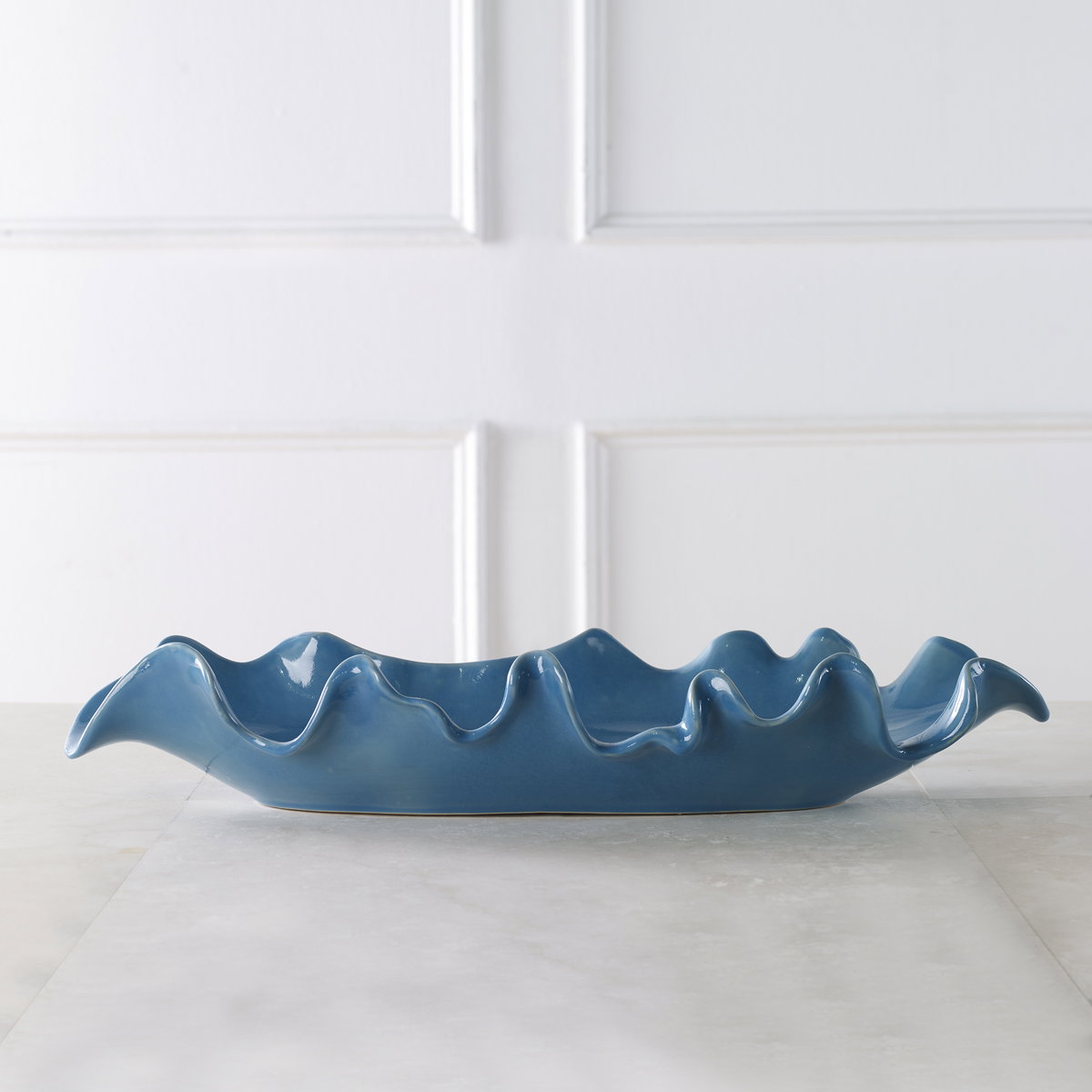 Ruffled Feathers Blue Bowl, Decorative Tray by Uttermost, 24" width x 4" height x 9.84" depth View 2