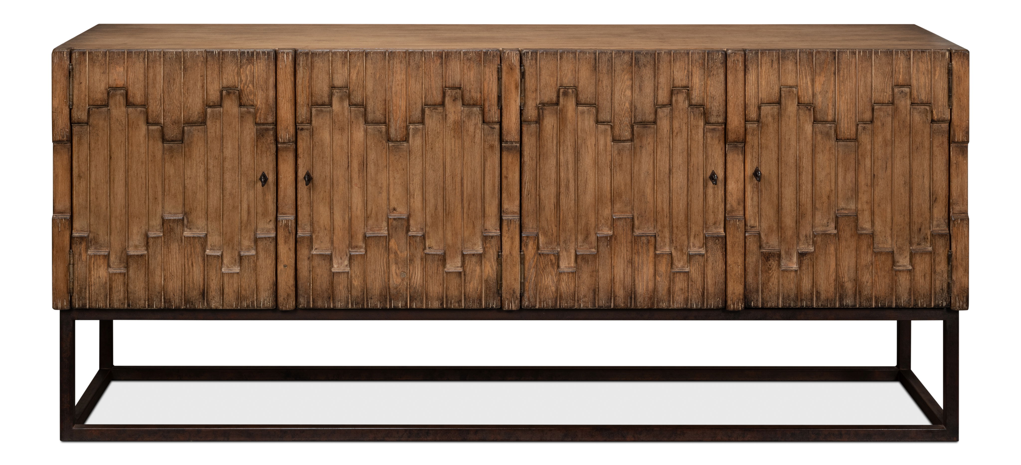 Aztec Sideboard On Stand, Brown, Cabinets & Sideboard by Sarreid, 80" length x 21" width x 35" height View 2