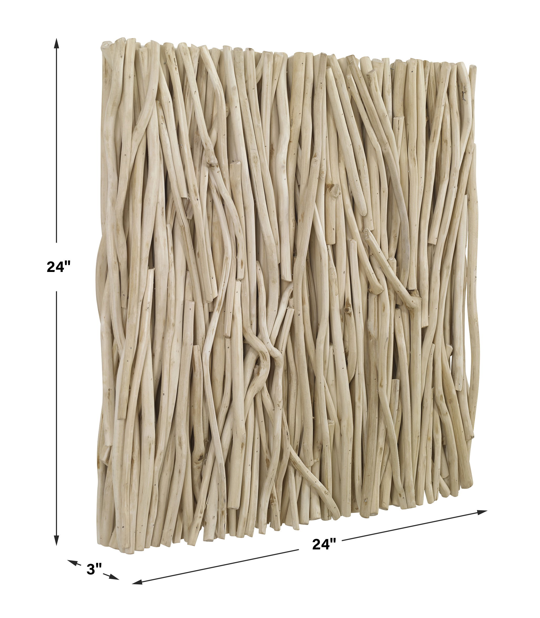 Gathered Teak Square Bleached Wood Wall Decor, Sculptural Wall Art by Uttermost, 24" width x 24" height x 3" depth View 3