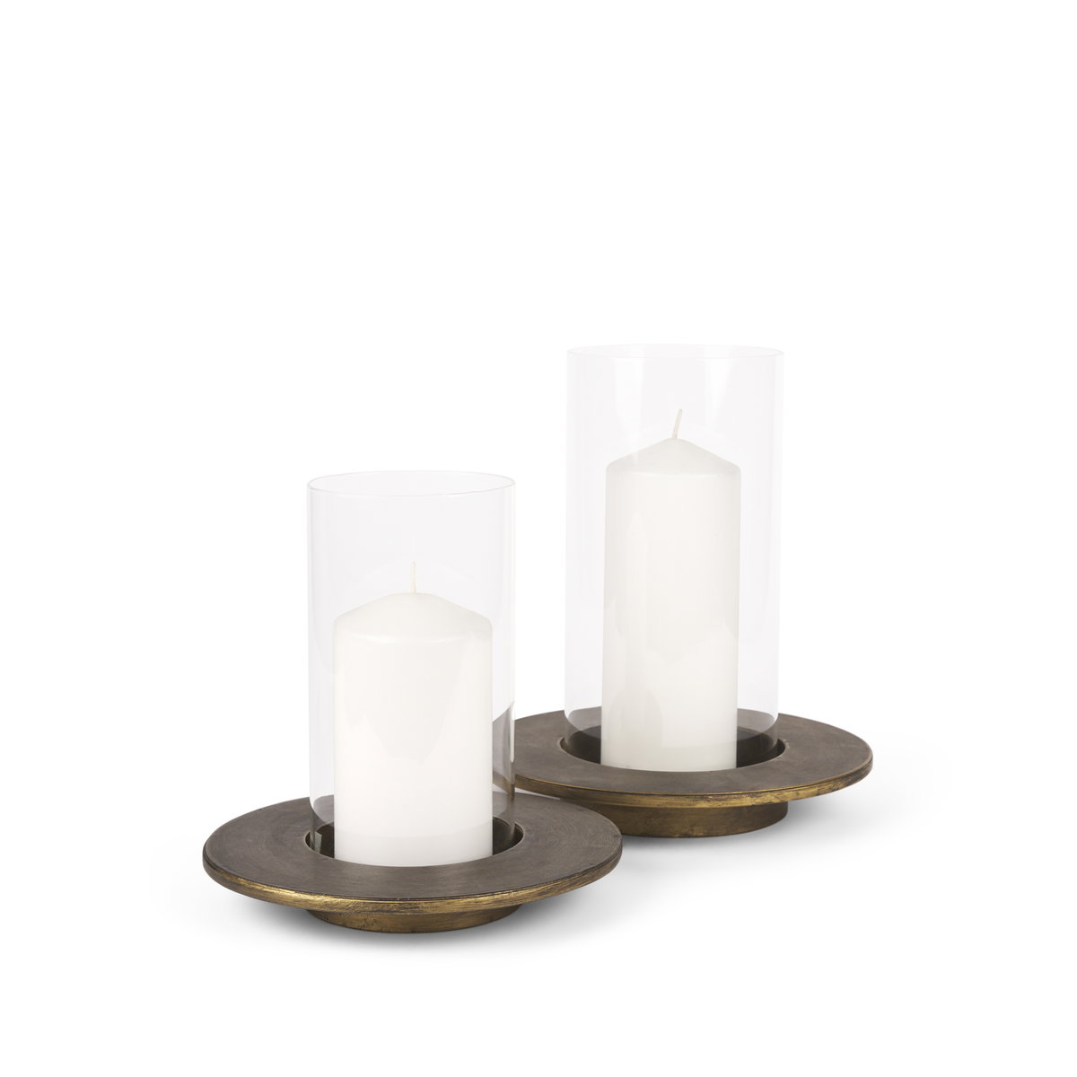 Vivian Gold Metal and Glass Hurricane Candle Holder (Set of 2), Candles & Candle Holder by Mercana, 9.06" length x 9.06" width x 13.98" height View 1