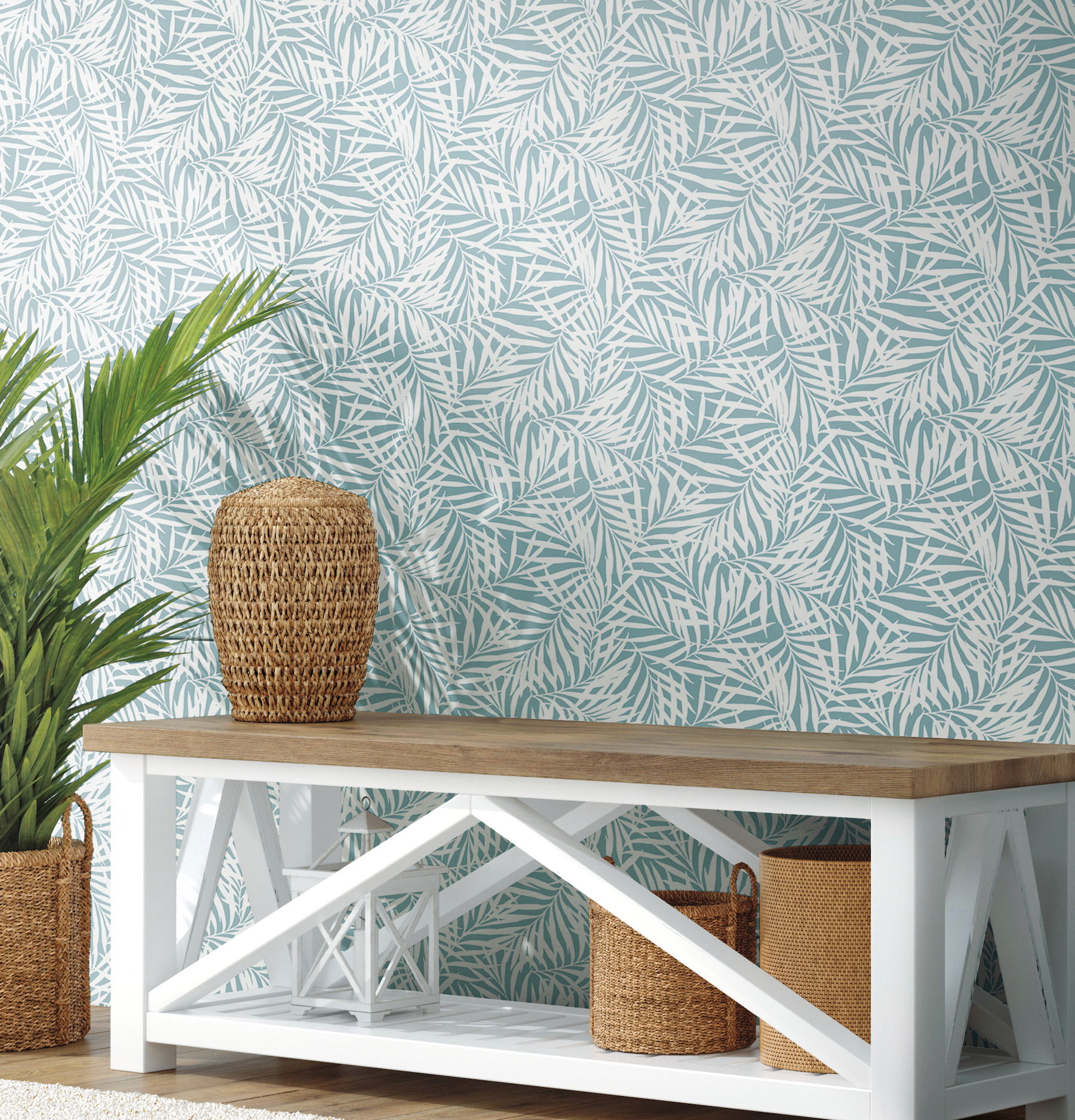 Oahu Fronds Light Blue Wallpaper large image 