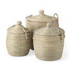 Olivia 15.7L x 15.7W x 17.3H Set of 3 Beige Seagrass Basket with Lid and Handles, Bins & Basket by Mercana, 18.5" length x 13.39" width x 14.57" height thumbnail 1