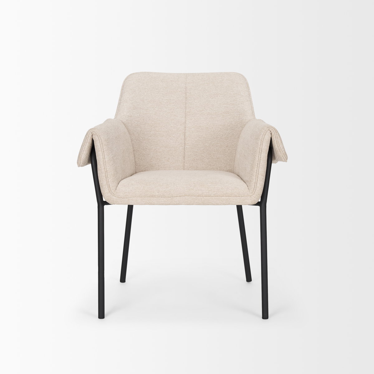 Brently Curved Back Dining Arm Chair | Oatmeal Fabric with Metal, Dining Chair by Mercana, 24.5" length x 29.5" width x 32.5" height View 7