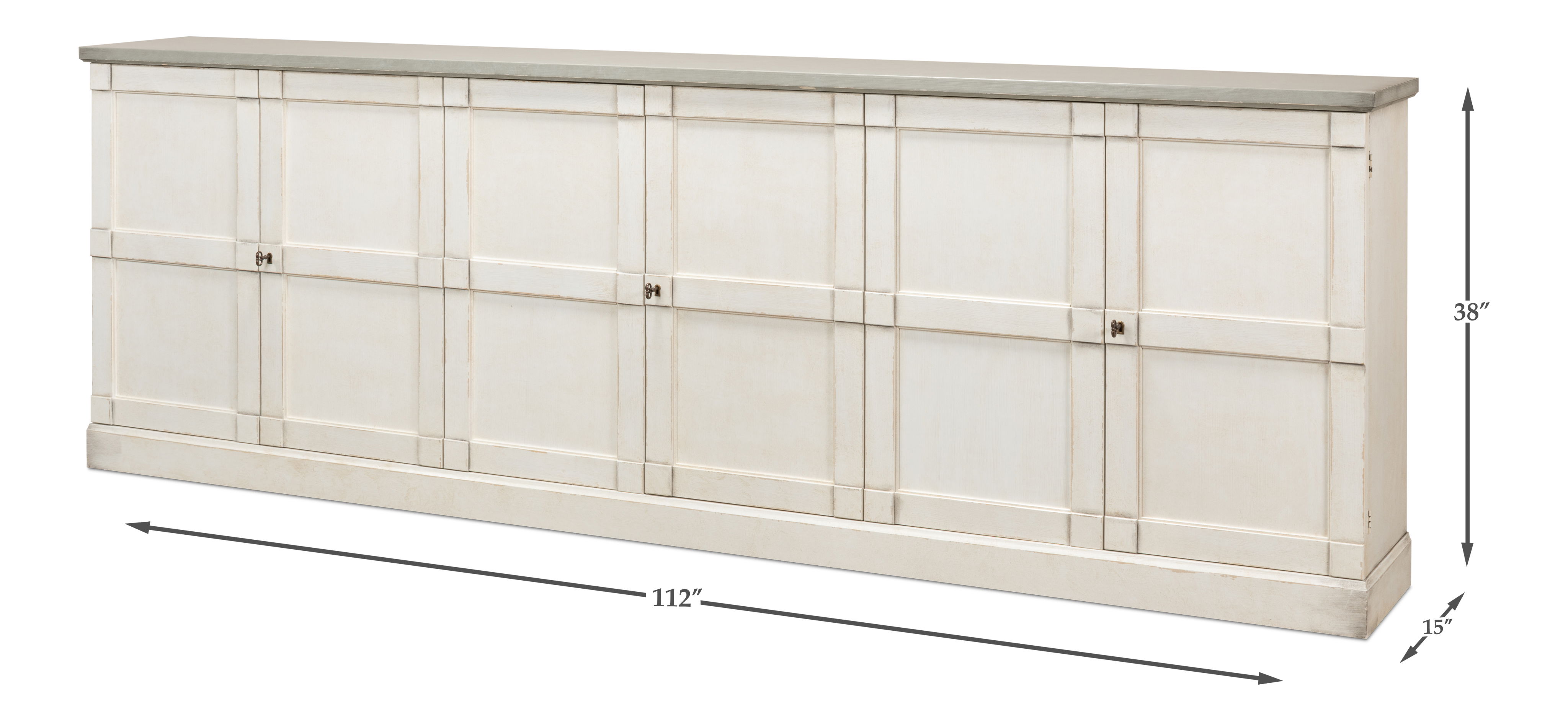Luciana Wood Drs Buffet,112',St.Wht,Grey, Cabinets & Sideboard by Sarreid, 112" length x 15" width x 38" height View 14