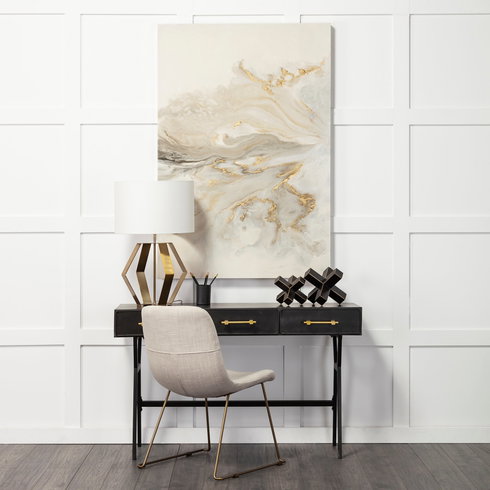 Sawyer Solid Back Dining Side Chair | Beige Fabric with Gold Metal