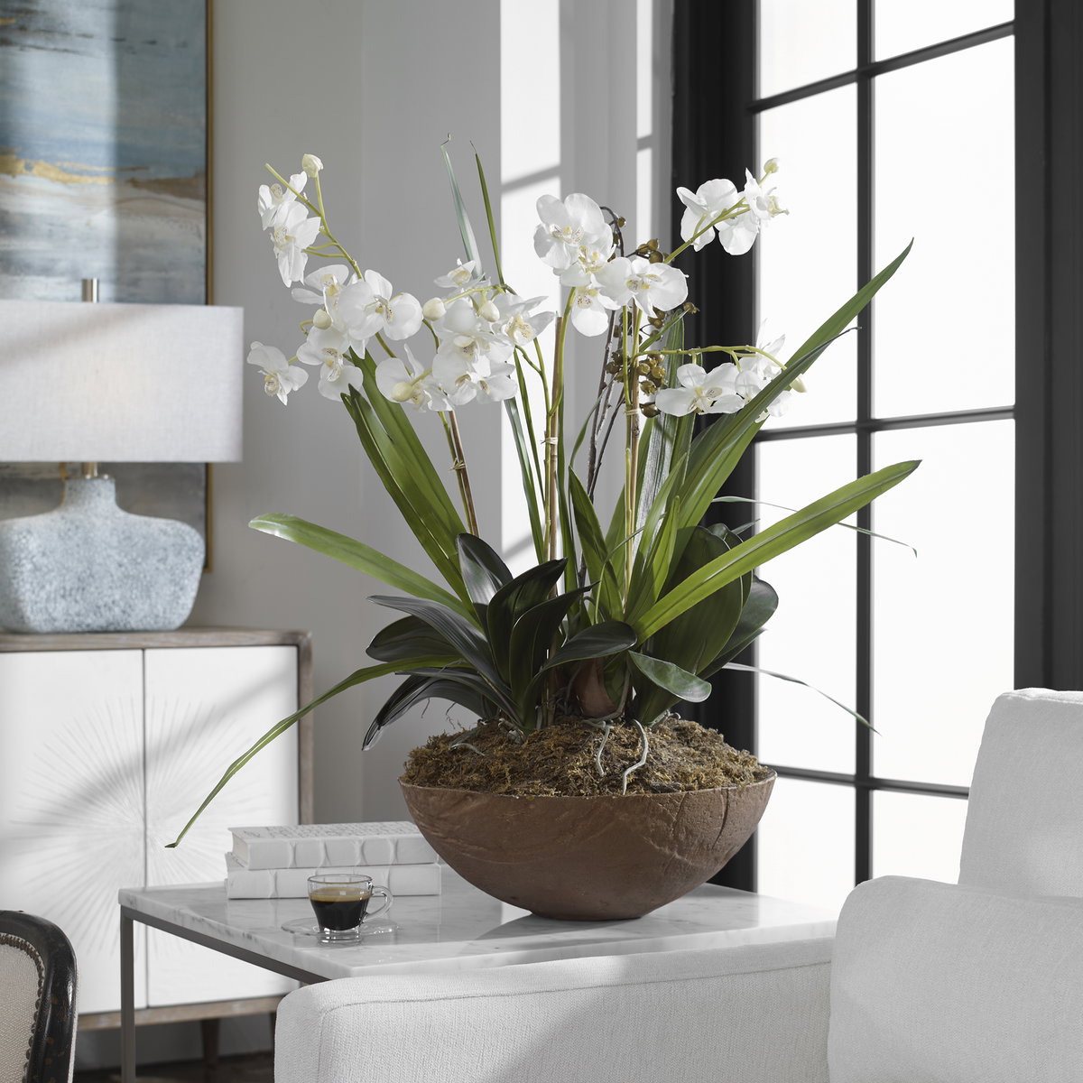 Moth Orchid Planter, Artificial Plants & Flower by Uttermost, 18.5" width x 33.5" height x 18.5" depth View 2