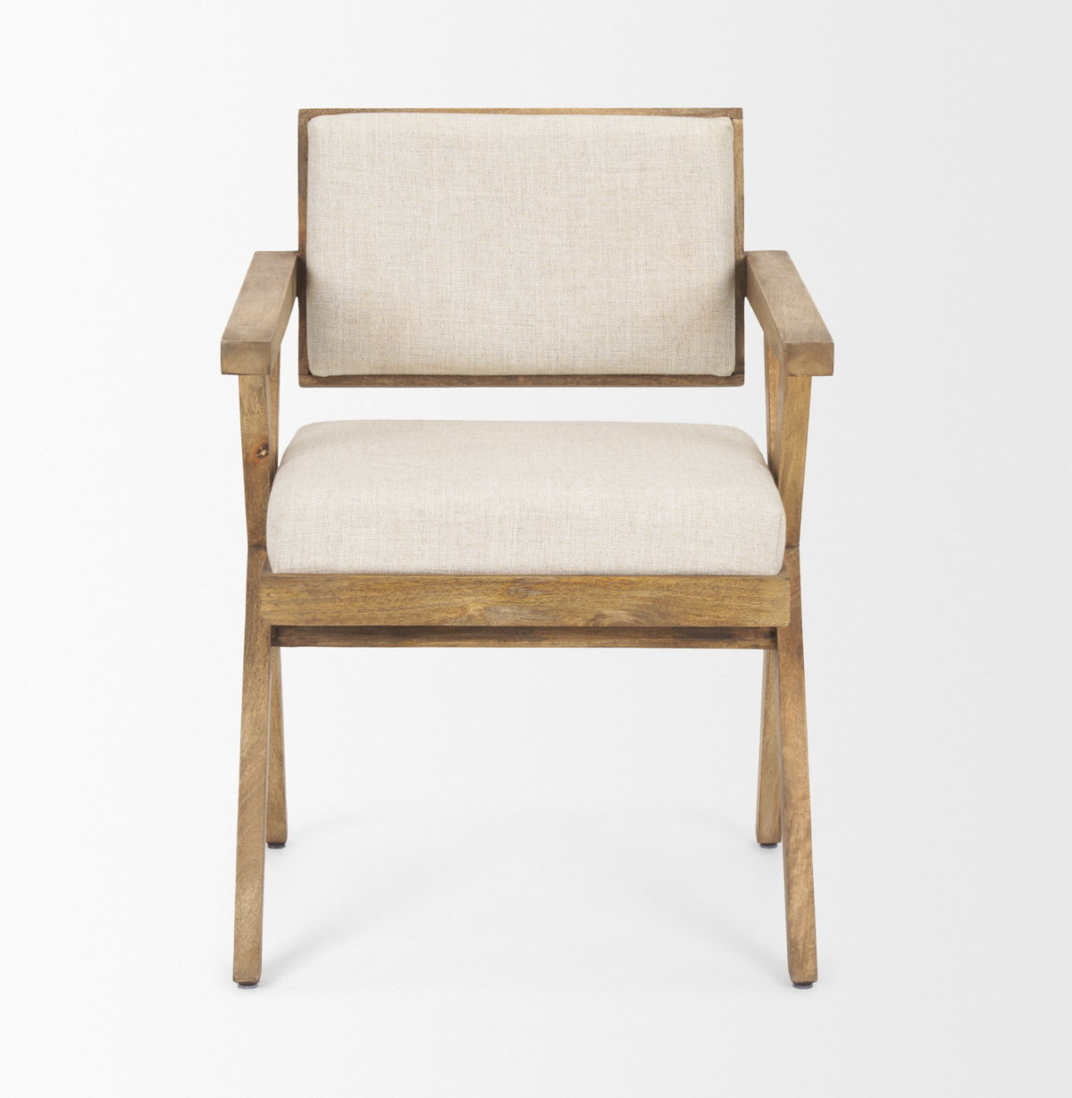 Topanga Open Back Dining Arm Chair | Cream Fabric with Wooden, Dining Chair by Mercana, 23" length x 23.25" width x 31.75" height View 4