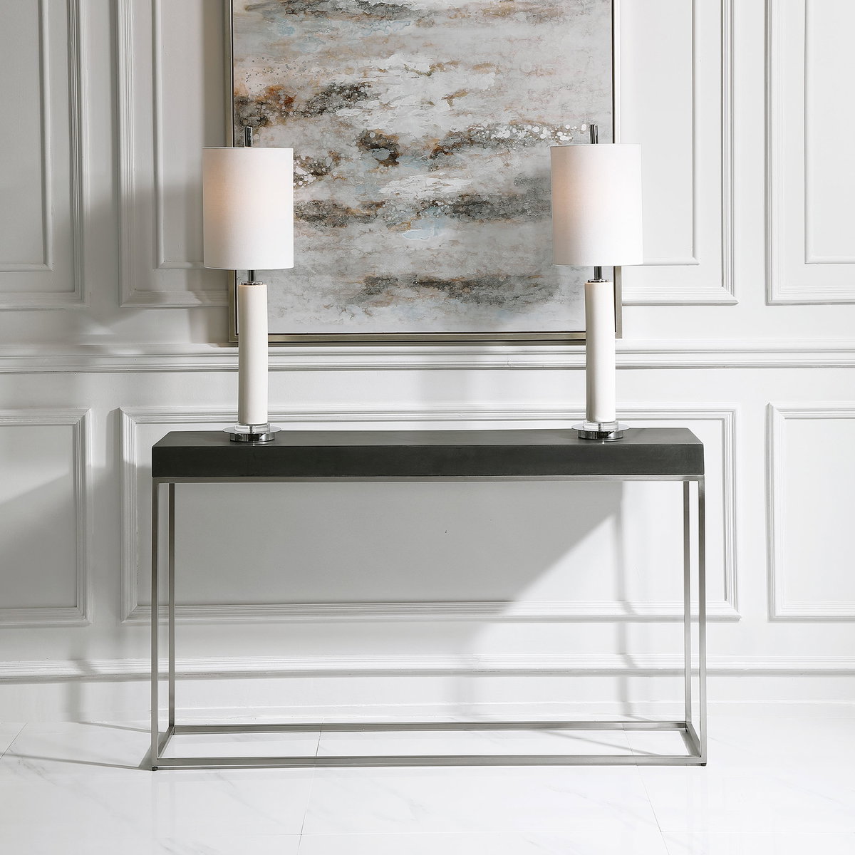 Jase Black Concrete Console Table, by Uttermost, 54" width x 31.25" height x 11" depth View 2